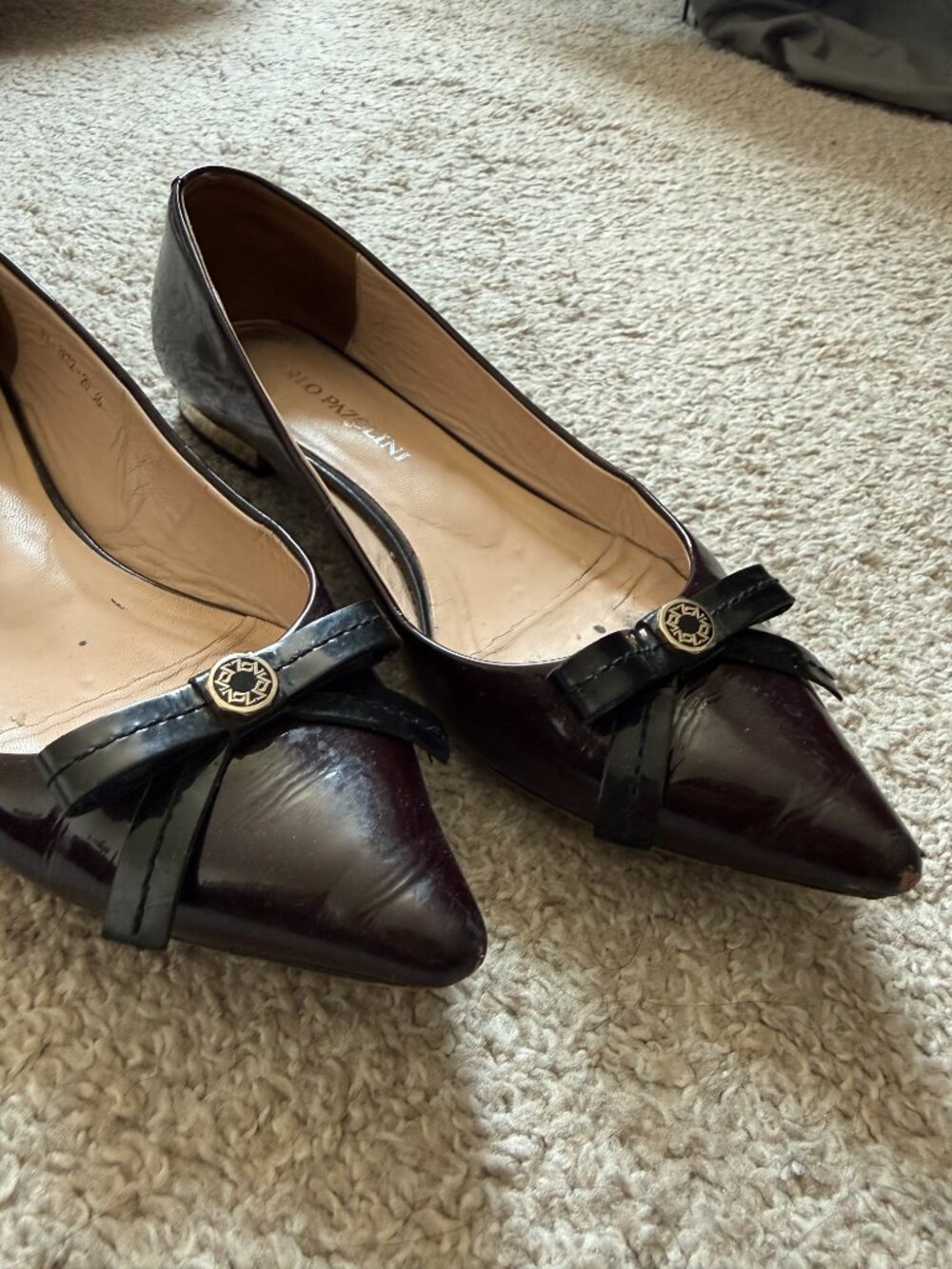 Carlo Pazolini Black Patent Leather Bow Flats Sz 36